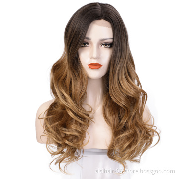 Ombre Brown Curly Wave Hot Selling Wholesale Cheap Vedor Swiss Lace Synthetic Hair For Black Women Lace Front Wig